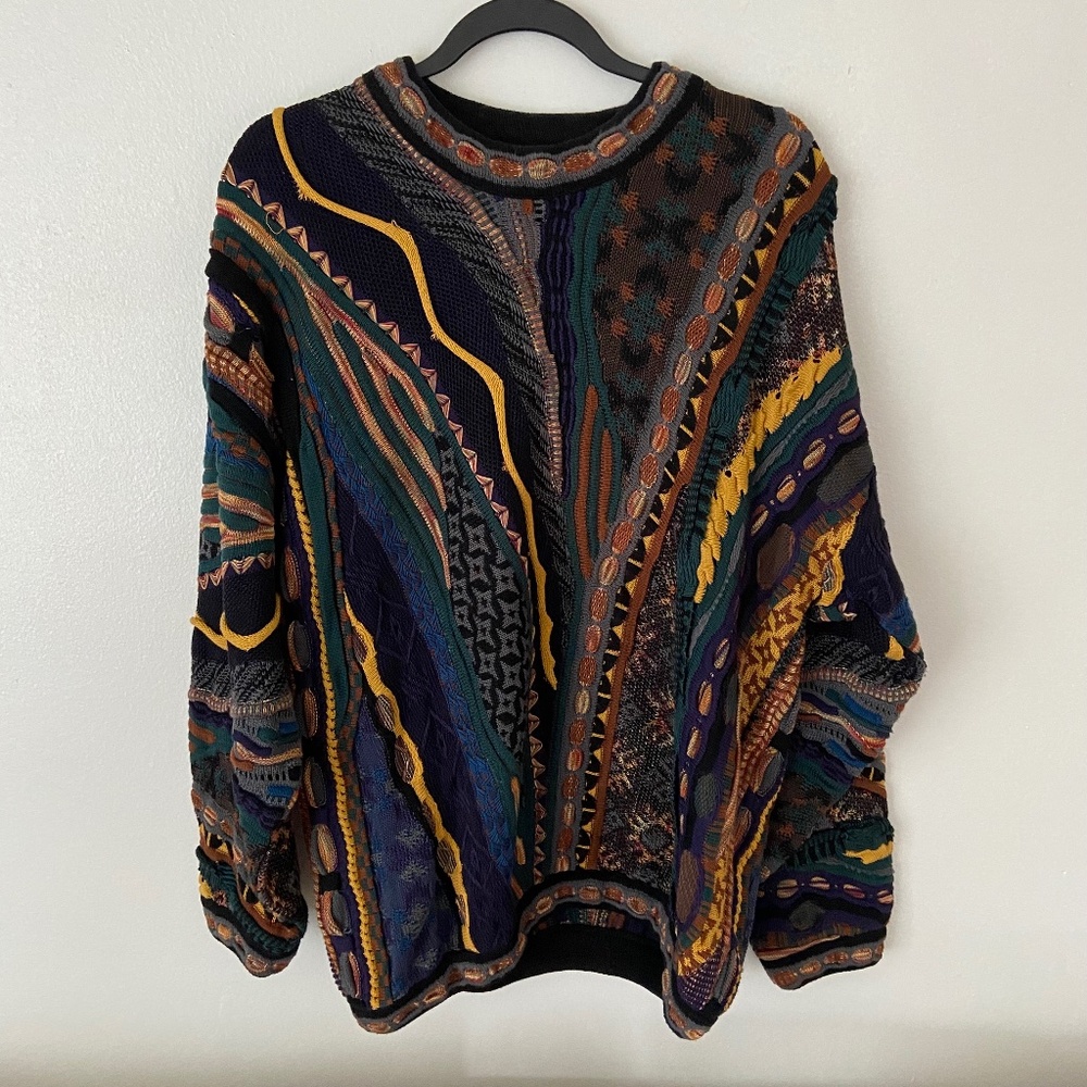 Vintage 90s Tundra Canada Sweater Mens Medium Colorful Coogi Style Sweatshirt